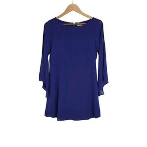 Alice + Olivia Blue Silk Chiffon Long Bell Sleeve A-Line Dress Size Small